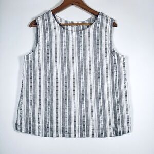 Cut Loose Tank Top Womens Medium White Black Striped Linen Blend Textured USA